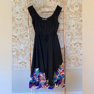Tahari Black Silk Dress + Floral Border, Size 4